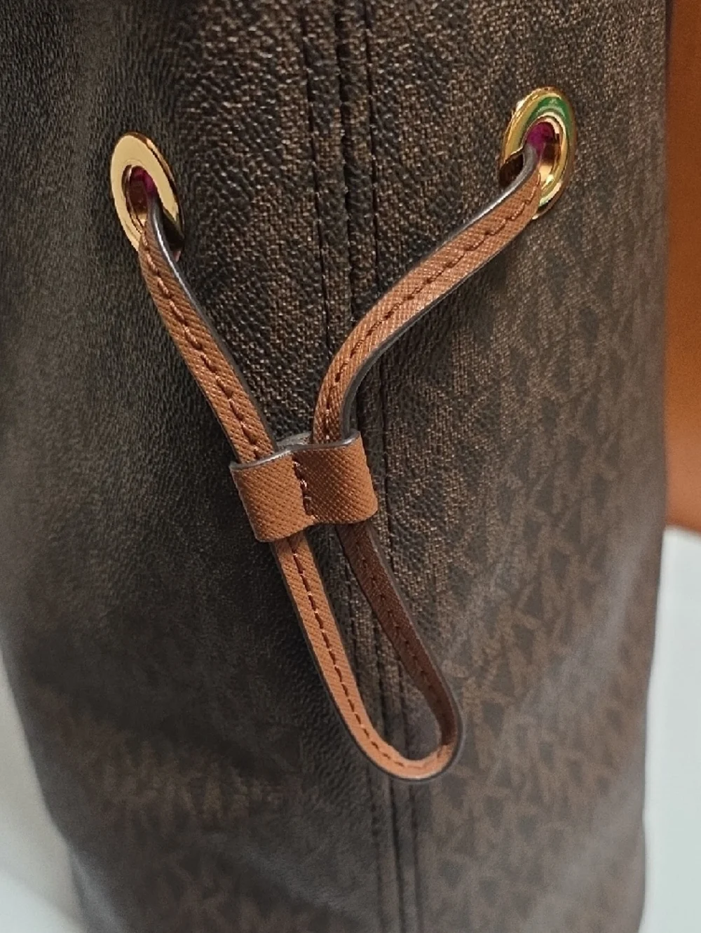 Michael Kors Brown Jet SetTote with Tan Trim and Gold Hardware